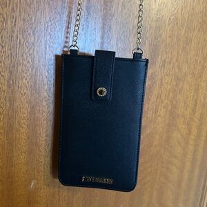 Steve Madden Mini Black Phone Crossbody with Gold Chain